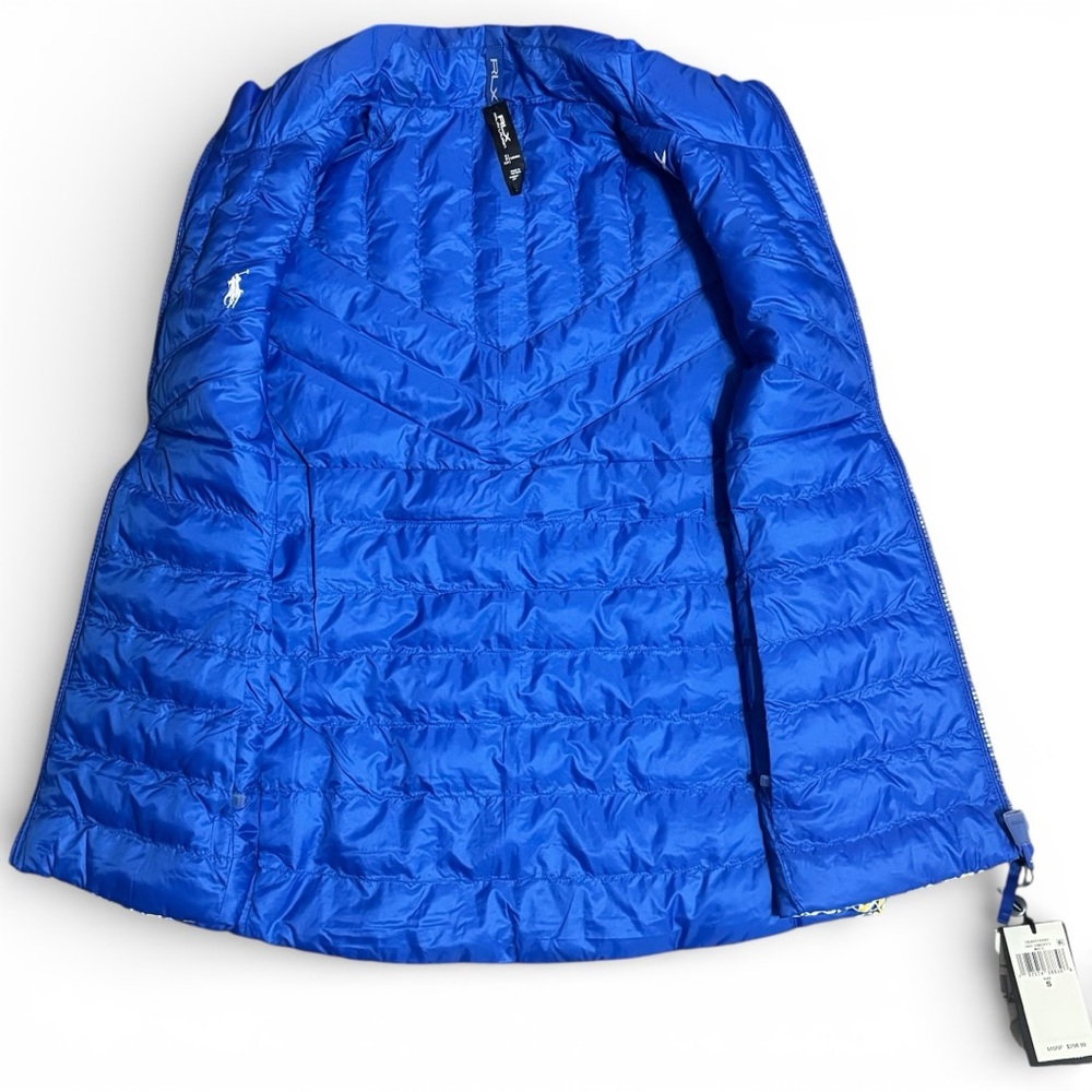 RLX Ralph Lauren Reversible Quilted Puffer Vest Golf Blue Yellow NWT Women’s S - Picture 12 of 13